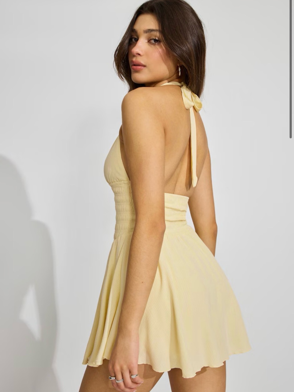 Garage Pale Yellow Halter Smocked Mini Dress - Picture 3 of 9